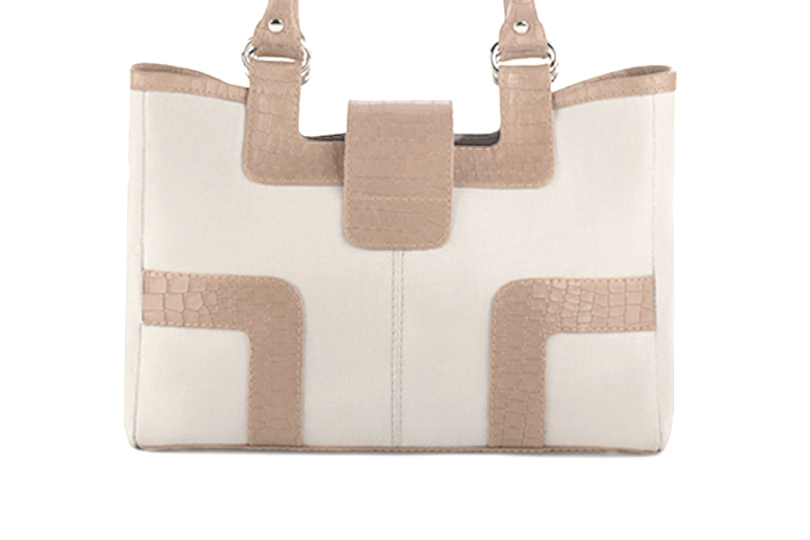 Dress handbag in off white and tan beige leather - Rear view